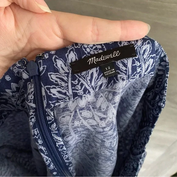 Madewell Blue and White Floral Paisley Midi Skirt sz 12 - Picture 7 of 10